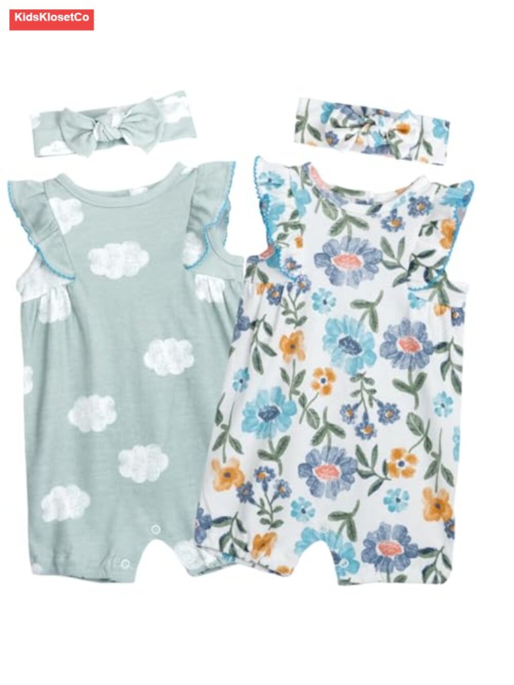 100% Cotton Baby Girls Ruffle Sleeve Romper One-Piece Jumpsuit - Picture 1 of 4